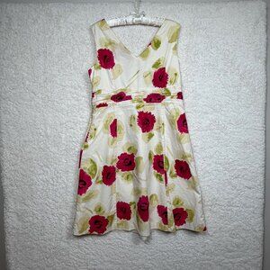 Boden Sz 10R V-Neck Sleeveless Dress - Pink, Green, White Poppy fit flare